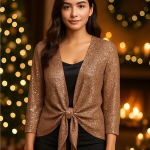 Belldini Metallic Sequin Tie-Front Cardigan‎ – Women’s Size M